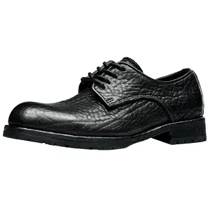 Chaussures Derby vintage pour hommes en cuir de bison, cousu Goodyear, en noir