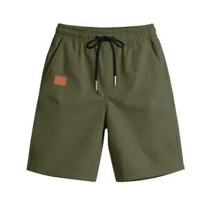 Short d'été décontracté pour hommes vert olive avec taille élastique et cordon de serrage