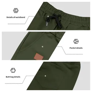 Vue détaillée de la taille et des poches du short d'été décontracté vert olive