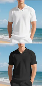 Polo da uomo in maglia a nido d'ape bianche e nere, vestibilità comoda per l'estate al mare