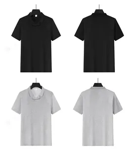 Viste dettagliate fronte e retro di polo da uomo in maglia a nido d'ape in nero e grigio