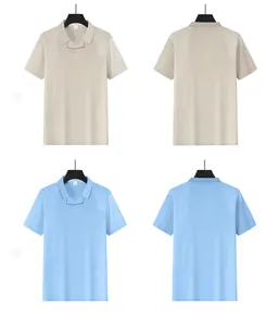 Polo da uomo in maglia a nido d'ape beige e blu, vista frontale e posteriore.