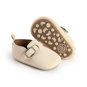 Beige retro baby comfort shoes showing upper and anti-slip sole textured detail.
