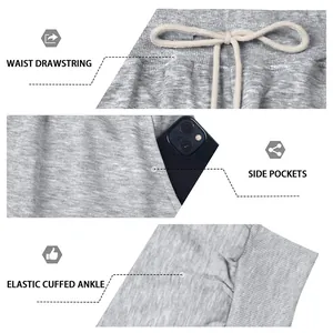 Detailed views of grey sweatpants features including waist drawstring and side pockets