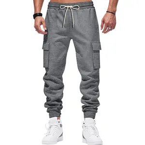 Grijze zware cargo joggingbroek van French Terry met multi-zakken en trekkoord