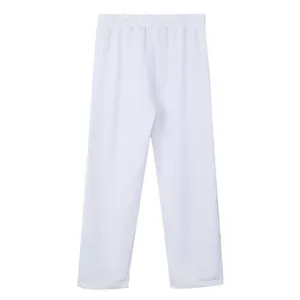 Vista trasera de pantalones deportivos blancos gruesos para hombre con cintura elástica