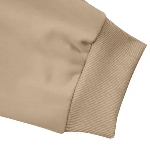 Close-up view of the elastic ribbed cuff detail on khaki heavyweight men's cargo pants