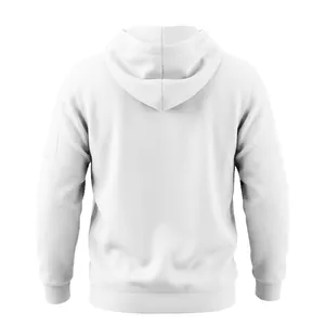 Back view of a plain white heavyweight fleece-lined hooded sweatshirt for men