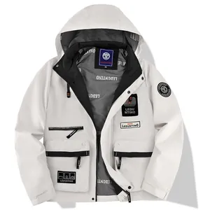 Giacca parka bianca da uomo con cappuccio e patch decorative LEDUNTINO stile casual