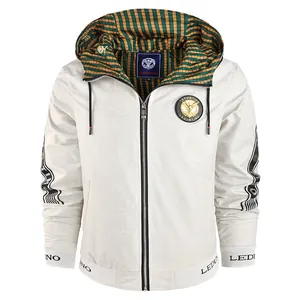 Men's Slim Fit Hooded Jacket Lightweight Polyester Embossed Windbreaker Casual Streetwear Outerwear Top