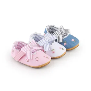 Scarpe Primi Passi da Principessa per Neonata con Ricamo Floreale e Fiocco Suola Morbida in Tela Scarpe Casual Quotidiane per Infanzia