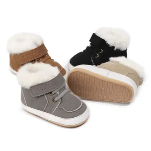 Zapatos de Bebé de Caña Alta para Primeros Pasos con Forro de Vellón Suela Blanda Zapatillas Casuales Zapatos Cálidos Antideslizantes