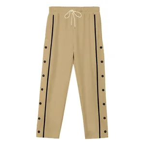 Pantalones de chándal caqui para hombre con botones de presión laterales y rayas