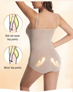 Close-up detail showing the butt lifting and tummy control effect of beige seamless bodysuit