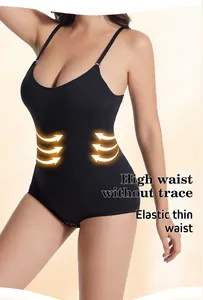 Detailed view of seamless black bodysuit for tummy control and waist slimming