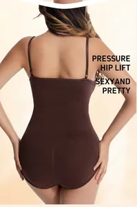 Back view of premium brown seamless shapewear bodysuit for tummy control and hip lifting