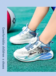 Close-up detail of boys trendy sports shoes with a convenient rotating buckle design