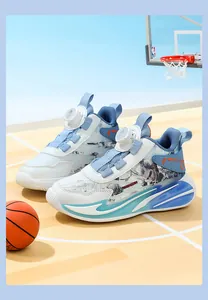 High-top boy's basketball shoes with breathable mesh and non-slip sole on court