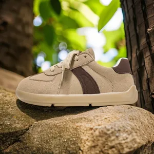 Retro khaki German army trainer sneakers with brown stripes for women's autumn fashion