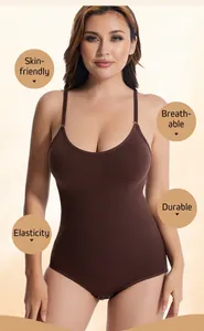 Close-up of brown seamless bodysuit shapewear with tummy control features