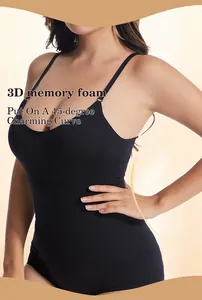 Detailed view of seamless black tummy control bodysuit with 3D memory foam support