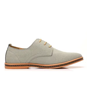 Men's suede casual Oxford shoes with lace-up design in light gray color