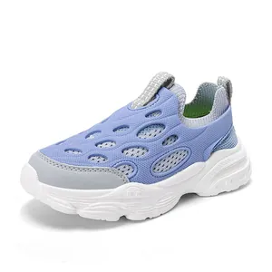 Zapatillas de malla lavanda transpirables para niños con suelas blancas ligeras
