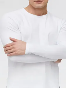 T-Shirt à Manches Longues de Couleur Unie pour Hommes Col Rond Top en Coton Coupe Ample Décontractée Imprimé Mode Automne