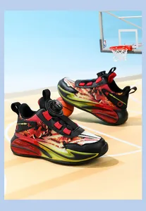Kids basketball sneakers with Monkey King print and adjustable rotary buckle system