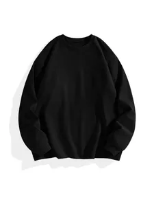 Sweat-shirt noir à manches longues pour hommes, coupe décontractée et col rond