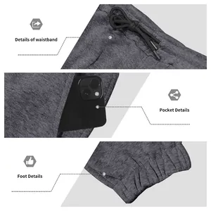 Detalles de cintura con cordón, bolsillos y puños en pantalones de chándal grises.