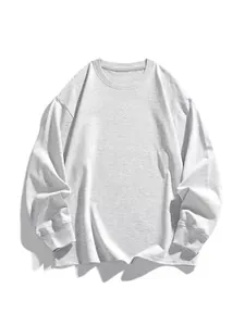 T-shirt classique à manches longues gris clair pour homme avec col rond et coupe décontractée