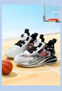 Stylish boys' high-top basketball shoes featuring character print and easy rotary buckle closure