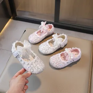 Zapatos de Princesa para Niñas Con Lazo de Strass Cristal Zapatos de Vestir de Microfibra Suela de Goma Antideslizante para Fiesta