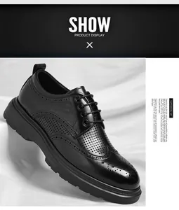 Κλασικά ανδρικά μαύρα παπούτσια Brogue με κομψές διακοσμητικές λεπτομέρειες και τρύπες.