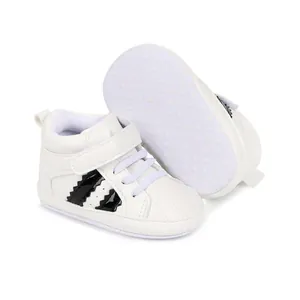 White high-top baby sneakers with soft anti-slip soles for infants aged 0-1 year