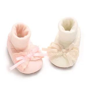 Soft cotton baby girl socks with lace bows for newborns 0-18 months