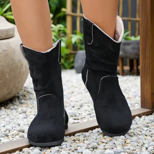 Women Suede Slouchy Ankle Boots Retro Folded Flat Short Boots Casual Comfortable Round Toe Slip On Footwear For Autumn Winter