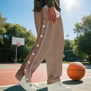 Pantalones de baloncesto para hombre con botones de presión en caqui y rayas laterales