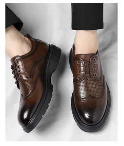 Ανδρικά καφέ παπούτσια Brogue με διάτρητο σχέδιο wingtip και αναπνεύσιμη λεπτομέρεια
