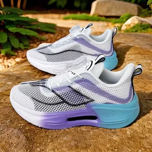 Breathable men's mesh carbon plate running shoes with rotary buckle and gradient sole