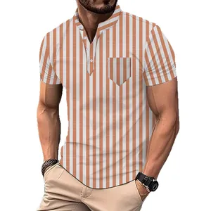 Men's high quality summer beach polo shirt with orange and white vertical stripes