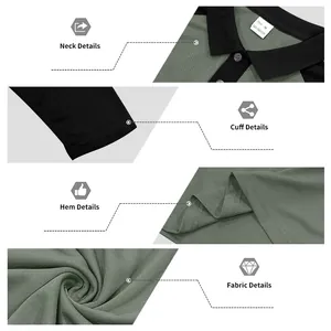 Close-up details of collar, cuffs, hem and fabric texture for raglan sleeve polo shirt