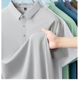 Macro view of the high-elasticity cool sensation fabric on a grey men's polo shirt