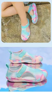 Breathable mesh children's wading shoes with colorful tie-dye pattern and soft non-slip sole