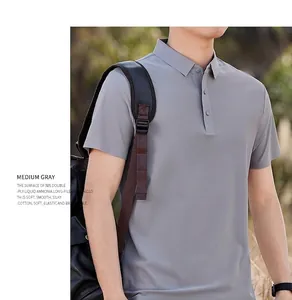 Detailed view of a seamless high-elastic cooling men's grey polo shirt for outdoor wear