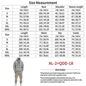 Detailed size chart for men's heavy fleece cargo hoodie and pants set in grey.