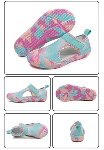 Breathable mesh kids water shoes with colorful camouflage soft rubber sole for summer
