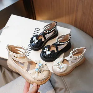 Girls' pearl princess shoes with butterfly bow and cross straps