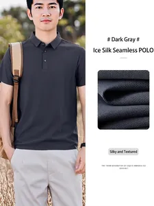 Men's dark grey ice silk seamless polo shirt with breathable cooling fabric detail.